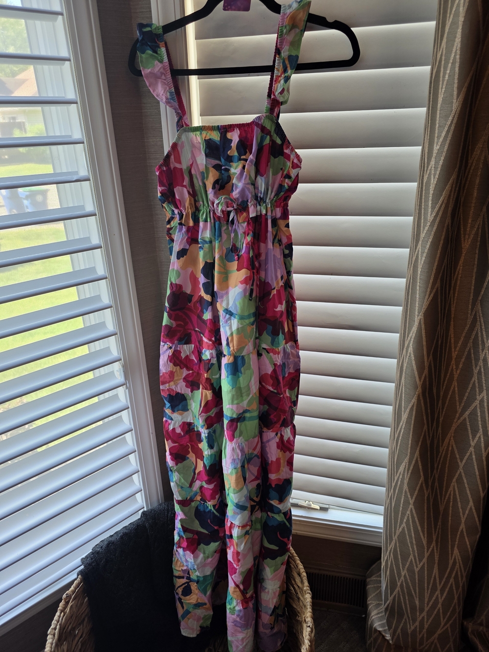 BB Dakota Multicolor Abstract Ruffled Maxi Dress